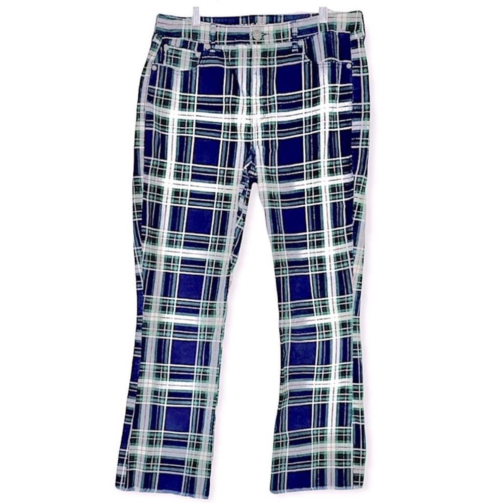 American Eagle Outfitters corduroy high rise boot cut fringe plaid plus 24 retro